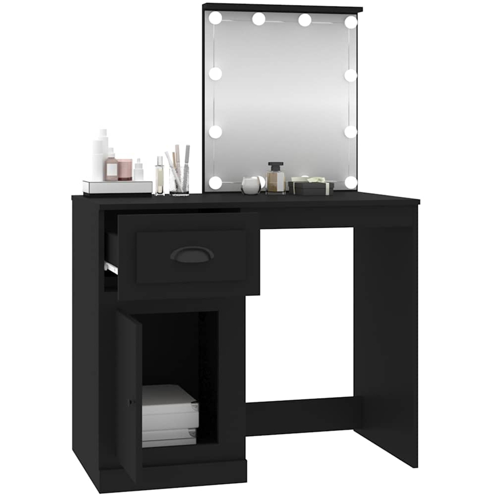 vidaXL Single Door Single Drawer Black Dressing Table with LED Mirror Image 5