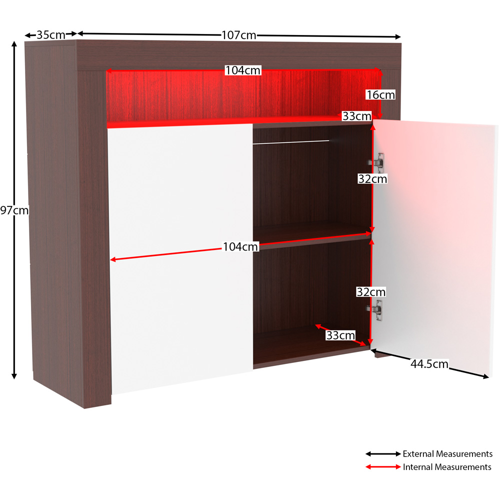 Vida Designs Nova 2 Door Walnut and White Sideboard with LED Image 9