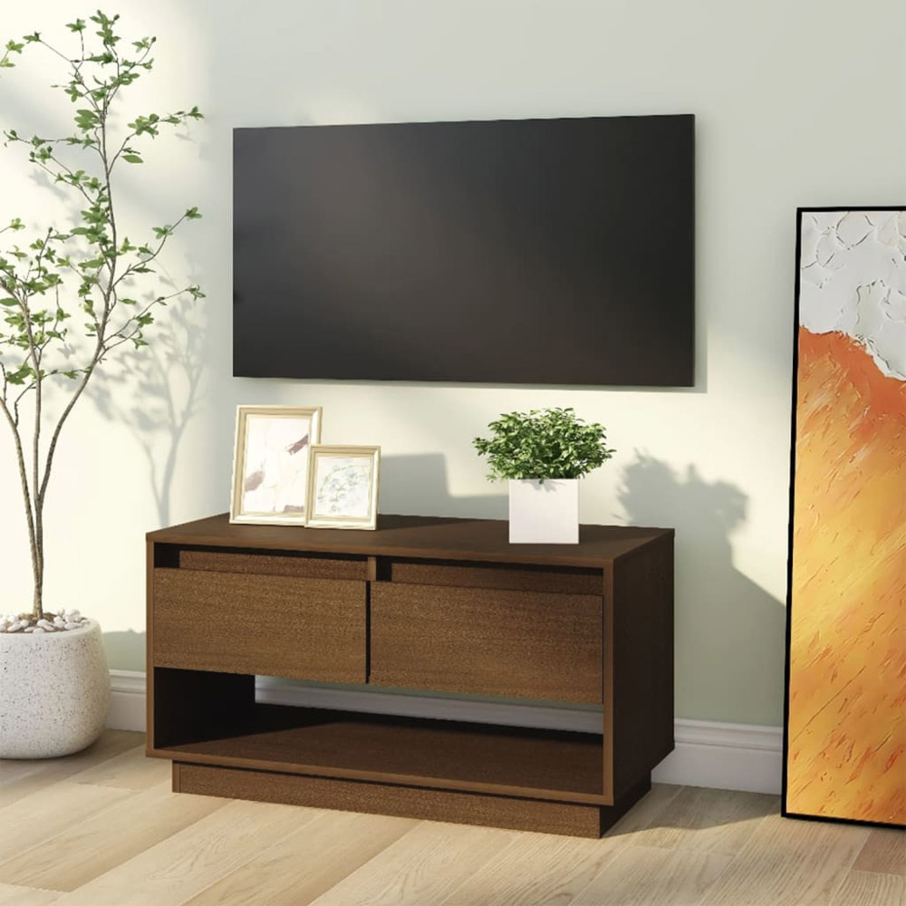 vidaXL 2 Drawer Single Shelf Honey Brown Solid Wood Pine TV Cabinet Image 8