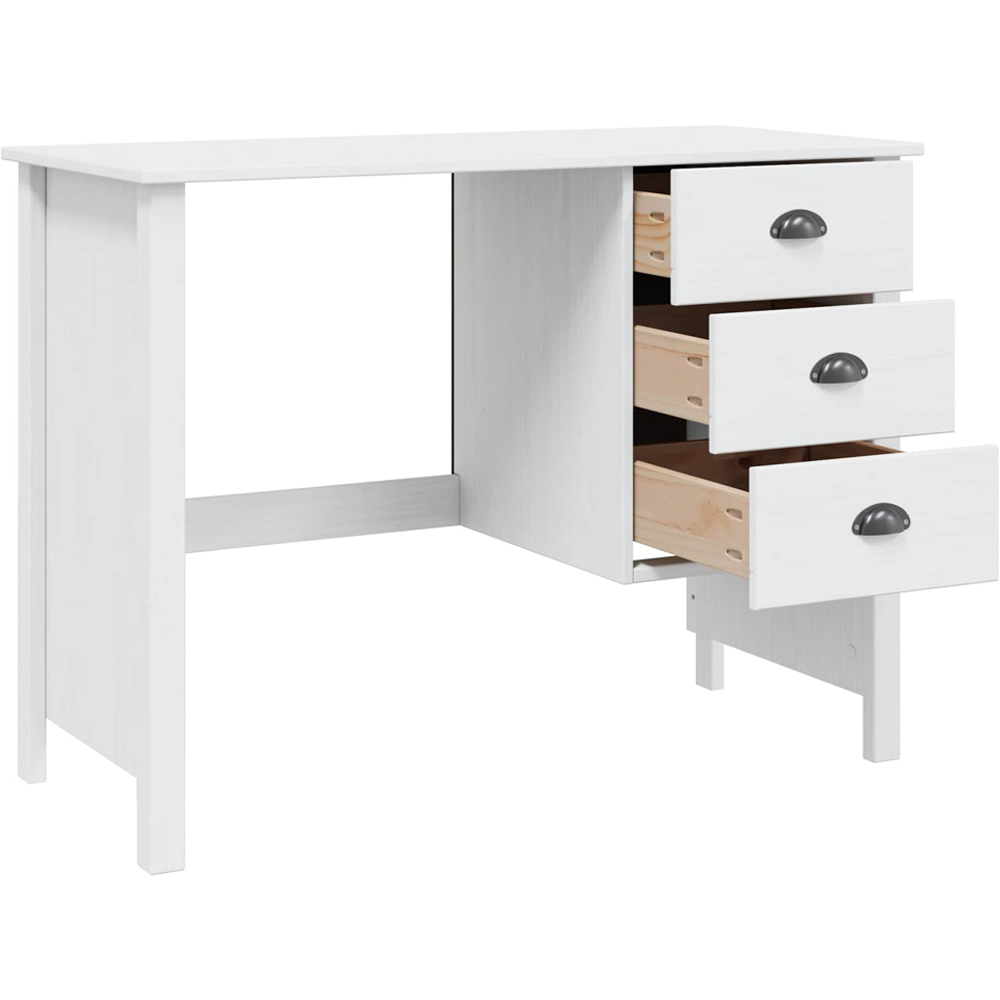 vidaXL Hill 3 Drawer Compact Pine Wood Home Desk White Image 4
