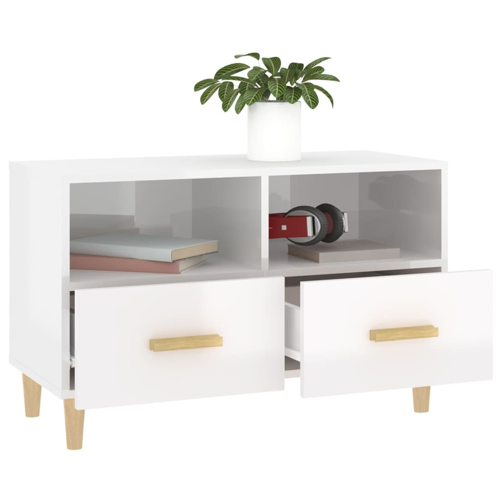 vidaXL 2 Drawer 2 Shelf High Gloss White TV Cabinet Image 3