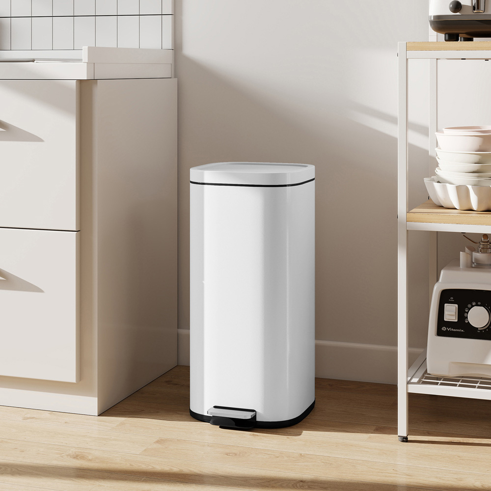 HOMCOM White Pedal Bin with Removable Inner Bucket and Soft-Close Lid 30L Image 3