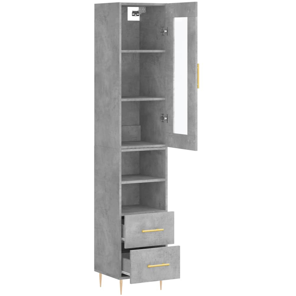 vidaXL Single Glass Door 2 Drawer 2 Shelf Concrete Grey Highboard Image 4