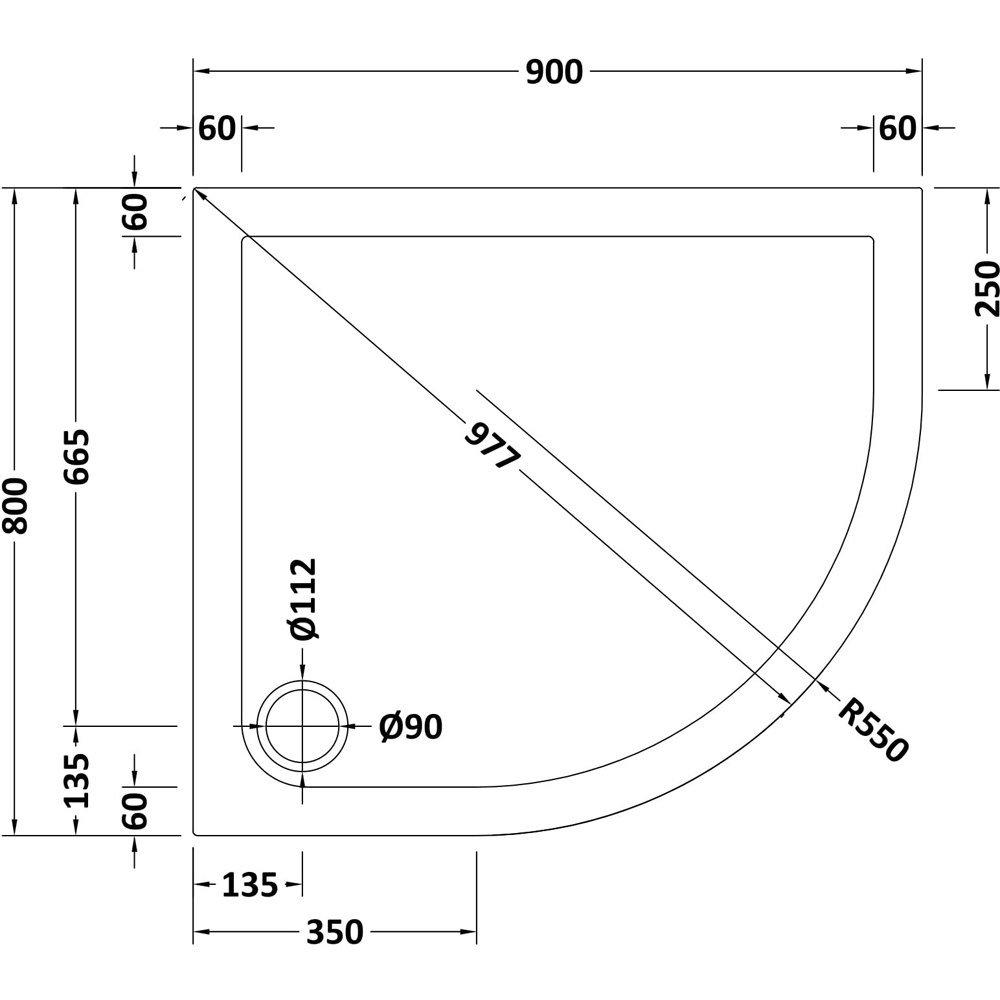 nuie White Offset Quadrant Slimline Right Hand Shower Tray 900 x 800mm Image 2