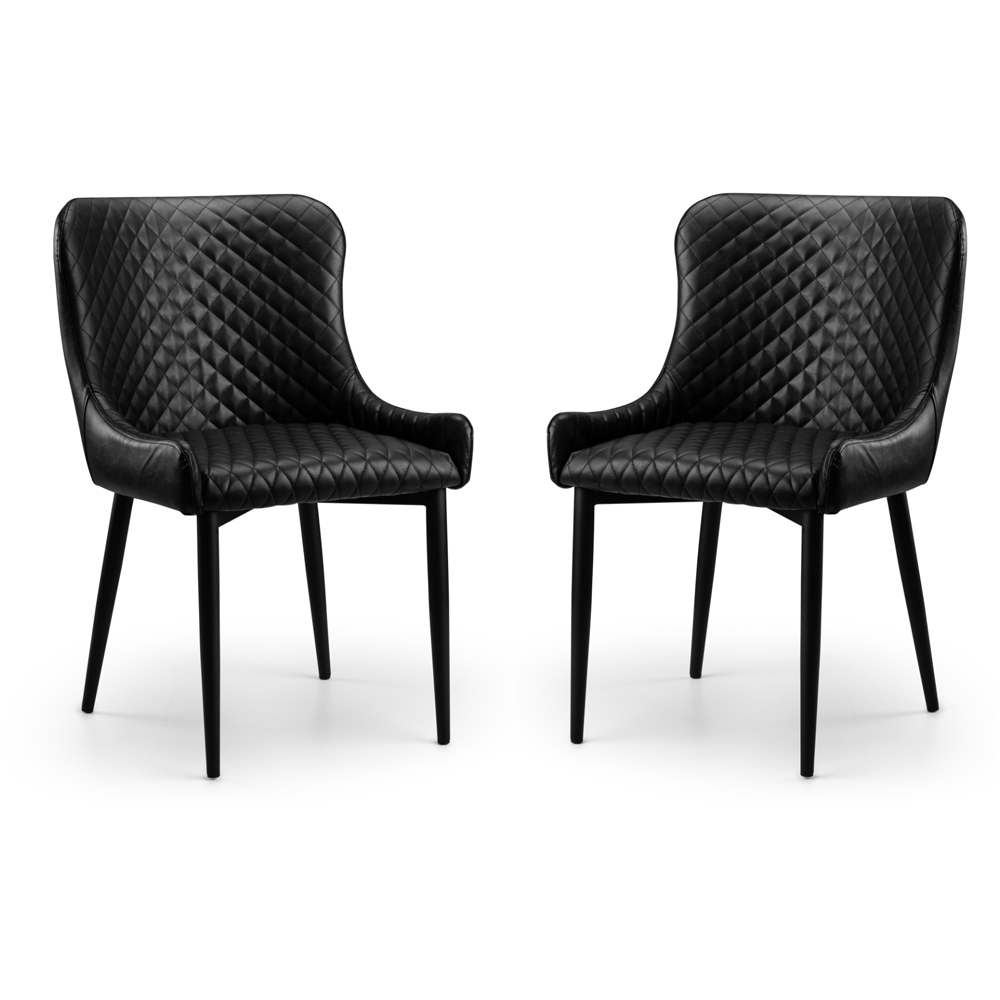 Julian Bowen Luxe Set of 2 Black Faux Leather Dining Chair Image 2