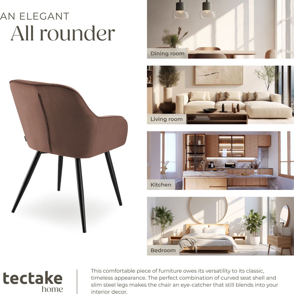 tectake Marilyn Brown and Black Velvet Quilted Dining Chair with Armrest Image 7