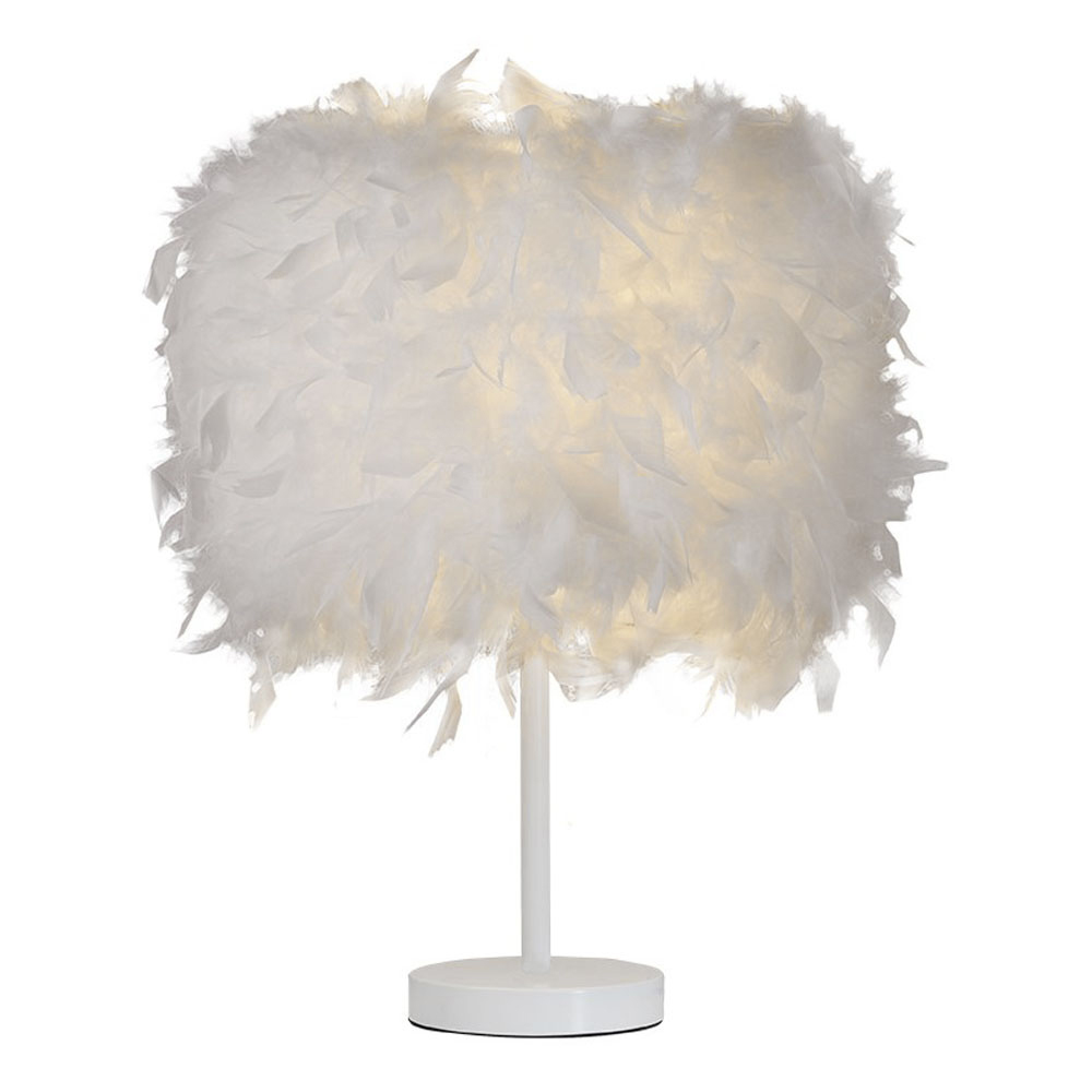 Living and Home LED Table Lamp with Feather Lampshade Image 1