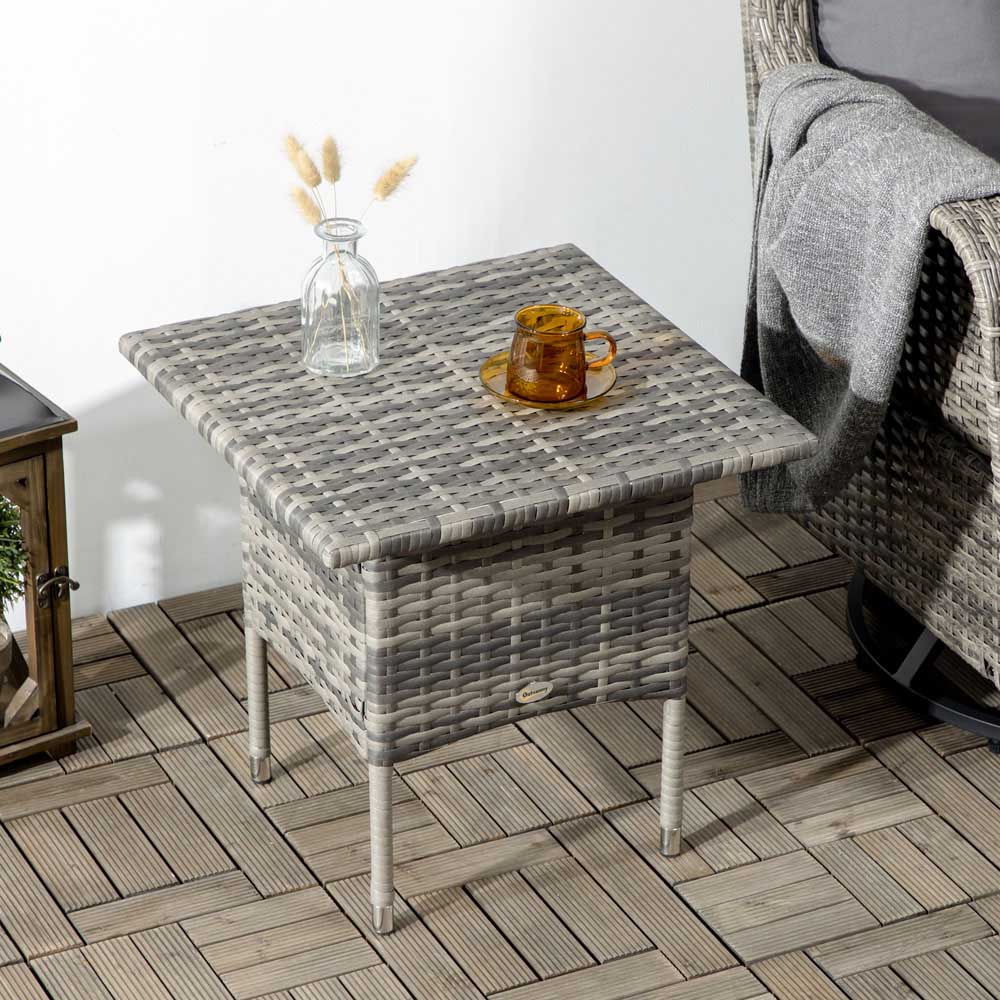 Outsunny Grey Rattan Side Table Image 4