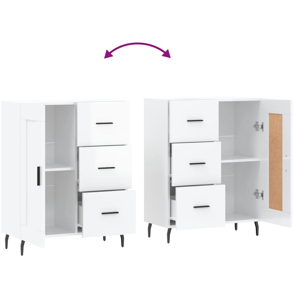 vidaXL Single Door 3 Drawer High Gloss White Sideboard Image 9