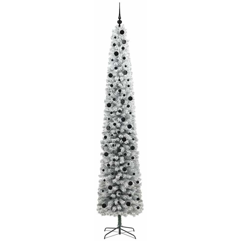 vidaXL 300 LED Pre-Lit Black Baubles Green Artificial Snow Flocked Christmas Tree 10ft Image 4