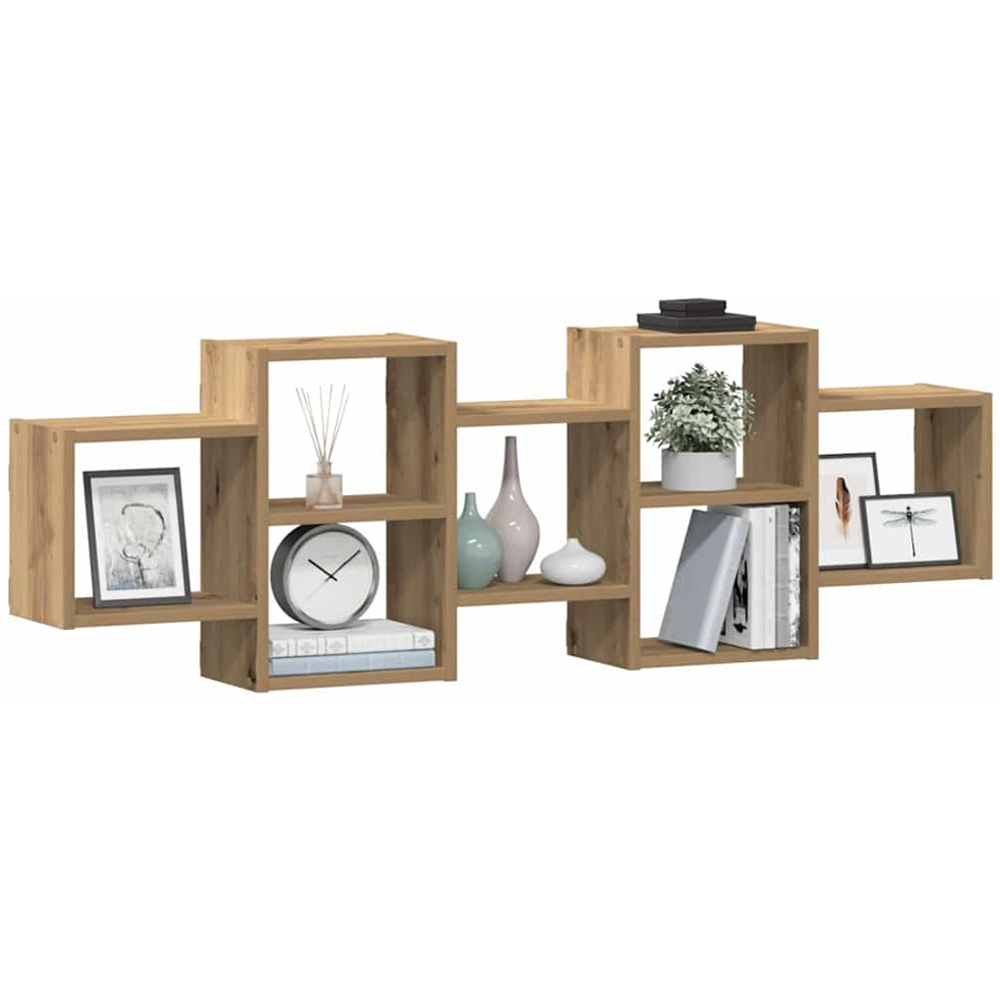 vidaXL 7 Shelf Artisanal Oak Wooden Wall Shelf Image 4