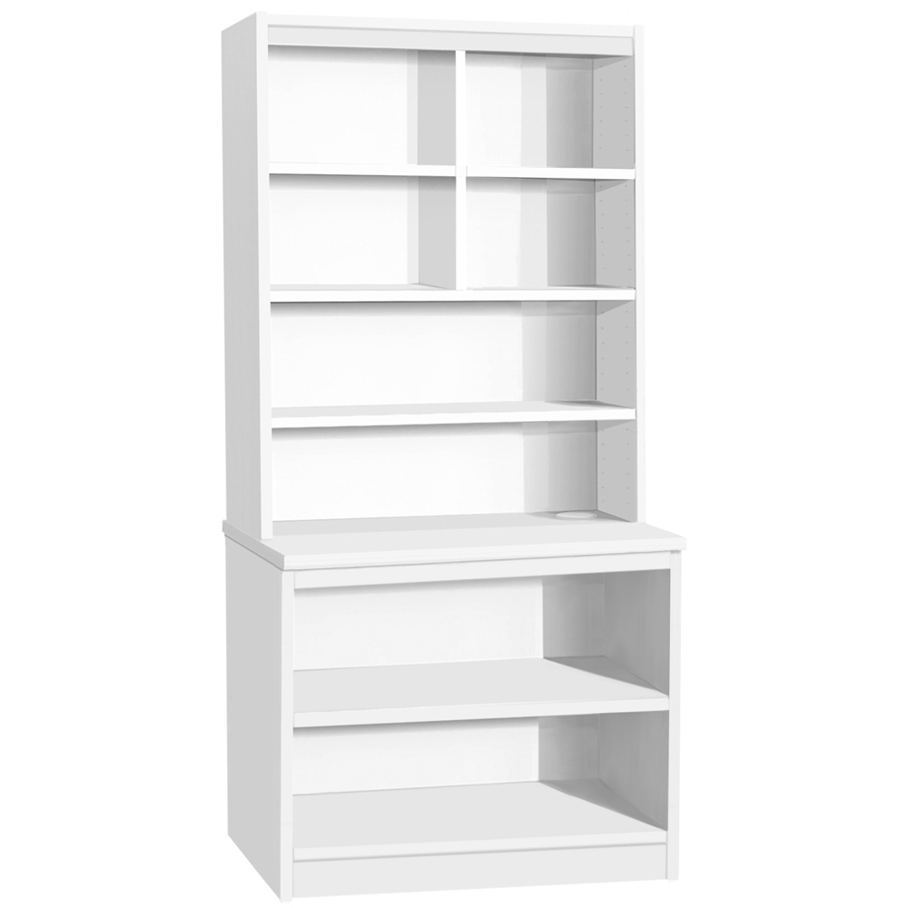 R White Cabinets 8 Shelf White Desk Height Bookcase with Hutch Image 2