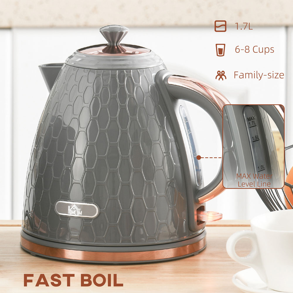 HOMCOM 800-206V70GY Grey 1.7L Fast Boil Electric Kettle 3kW Image 6