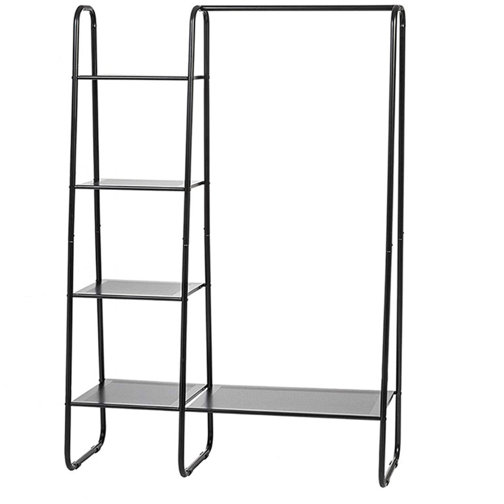 H&O Direct 4 Mesh Shelf Black Metal Freestanding Garment Hanging Rack Image 1
