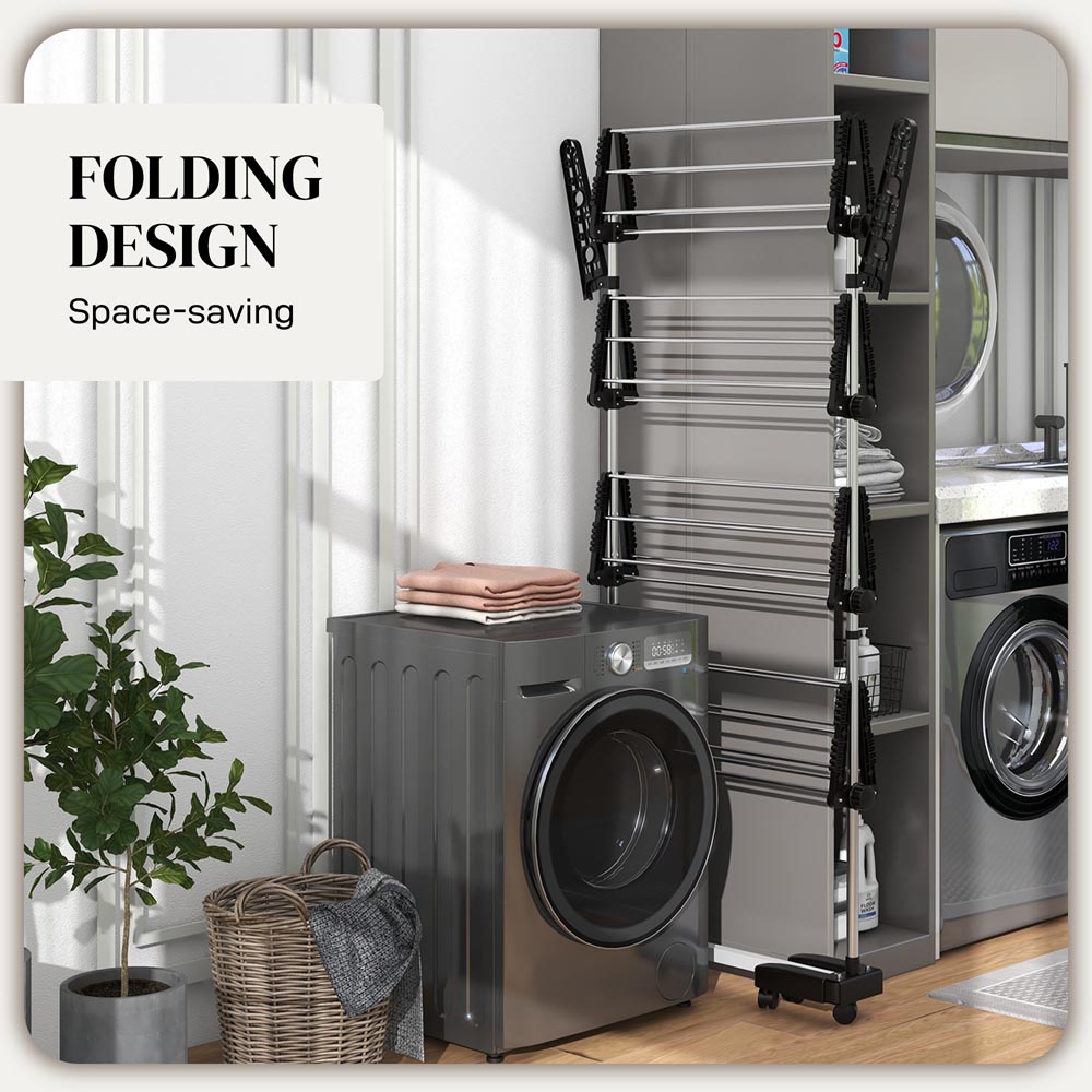 HOMCOM 4-Tier Black Large Stainless Steel Clothes Drying Rack Image 6