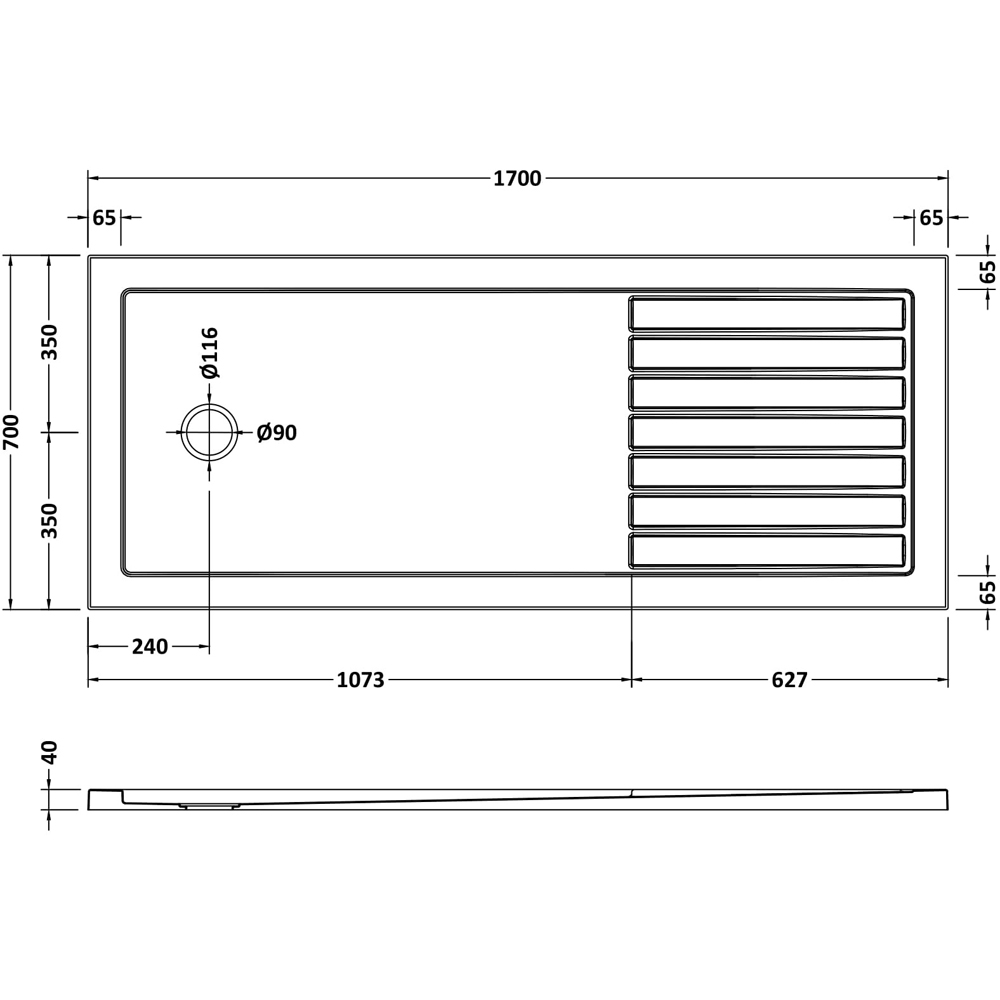 nuie Rectangular Walk In Shower Tray 700 x 1700mm Image 2