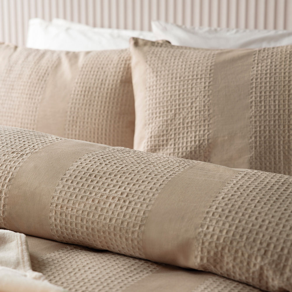 Serene Waffle Stripe King Size Latte Duvet Set Image 2