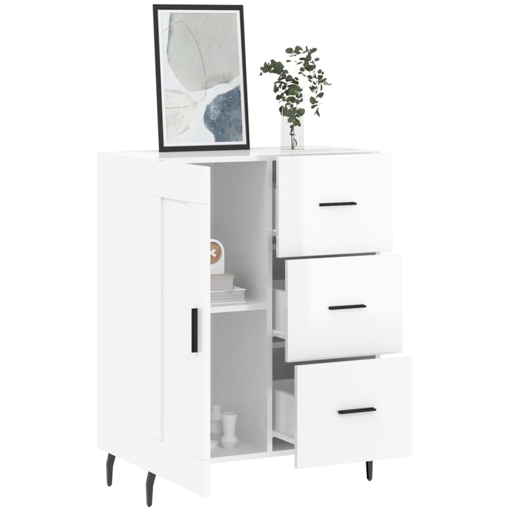 vidaXL Single Door 3 Drawer High Gloss White Sideboard Image 4