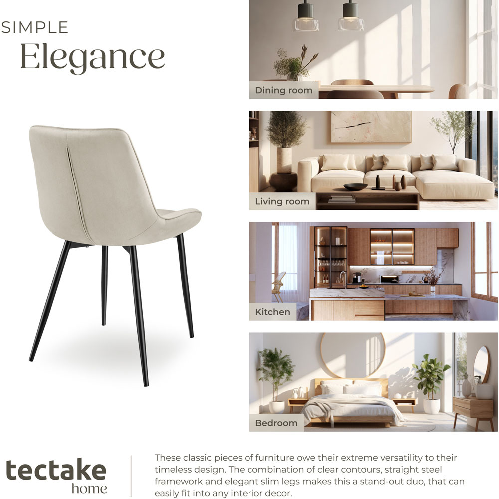 tectake Monroe Set of 2 Cream Velvet Padded Dining Chair Image 7