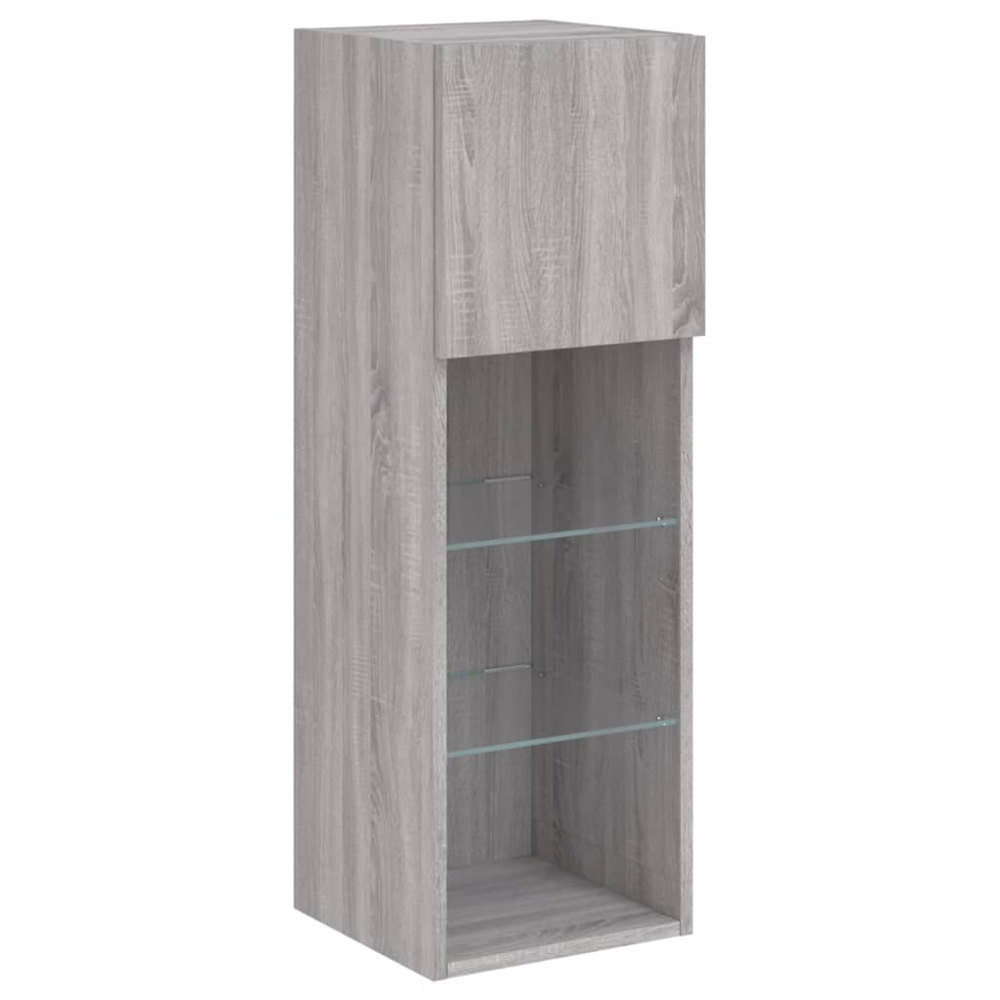 vidaXL Single Door 3 Shelf Grey Sonoma Small TV Cabinet with LED Lights Image 2