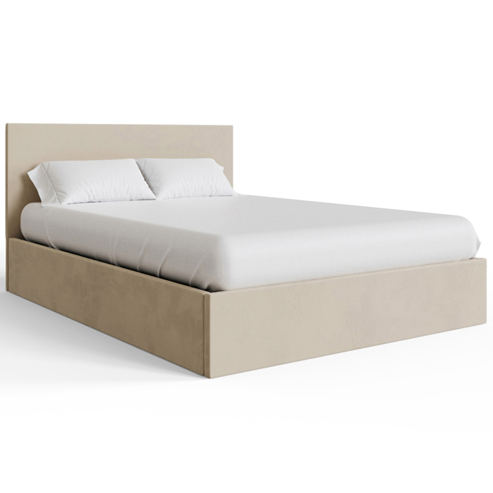 GFW King Size Natural Velvet End Lift Ottoman Bed with Memory Pocket Spring Mattress Image 3