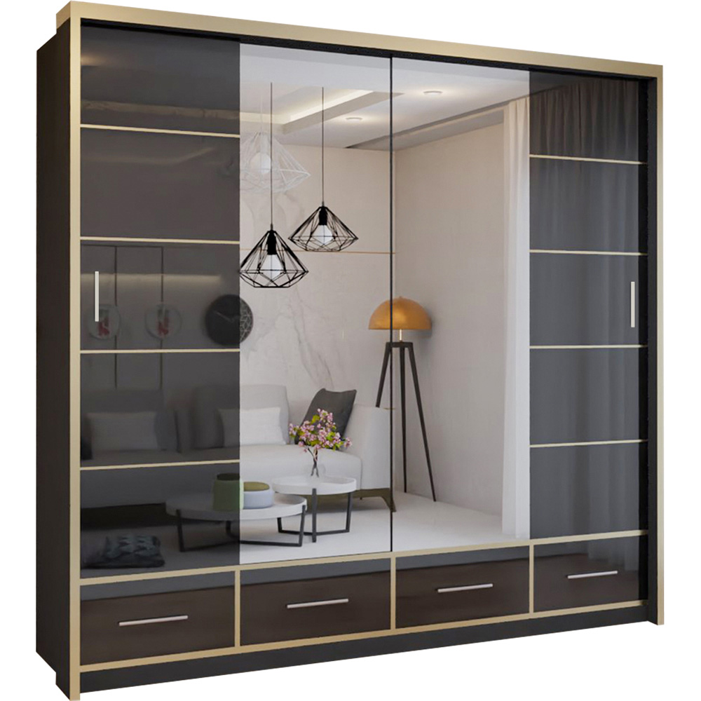 Sliding Wardrobes 4U 2 Sliding Door Black Modern High Gloss Mirrored Wardrobe Image 2