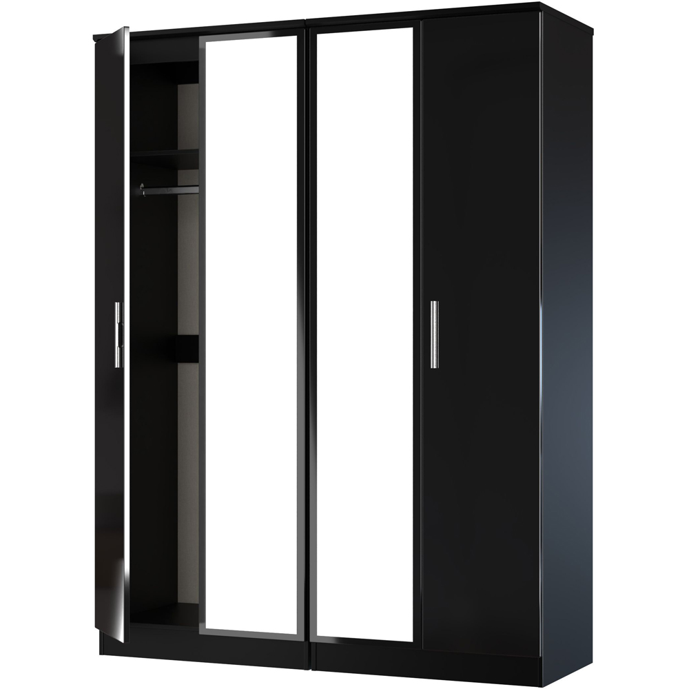 Crowndale Knightsbridge 4 Door Black Gloss and Black Tall Mirror Wardrobe Ready Assembled Image 3
