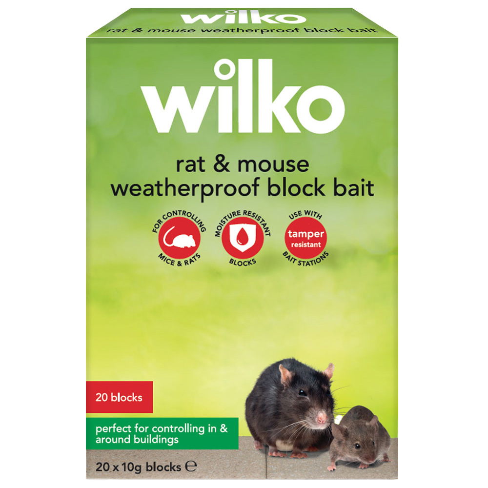 Wilko Rat and Mouse Bait and Kill Weatherproof Blocks 20 x 10g Image 1