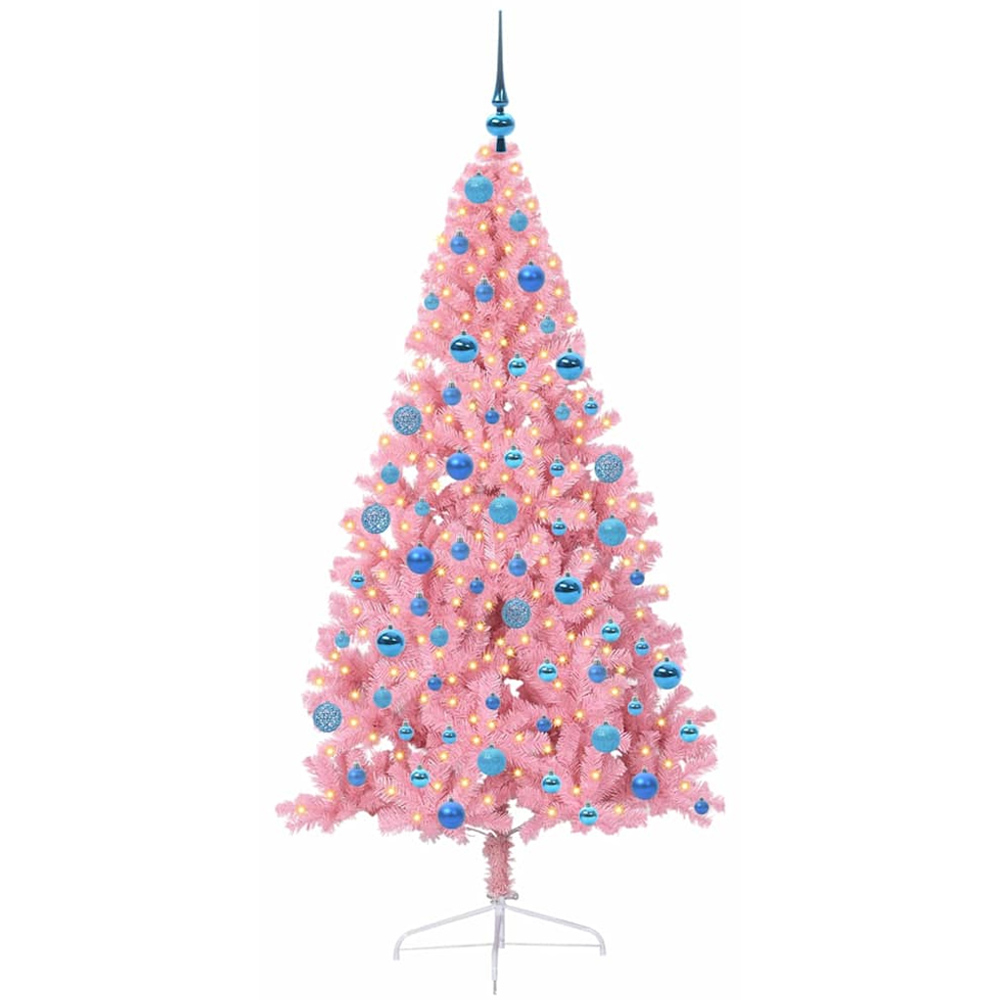 vidaXL Pre-Lit Blue Bauble Pink Artificial Christmas Tree 6ft Image 1