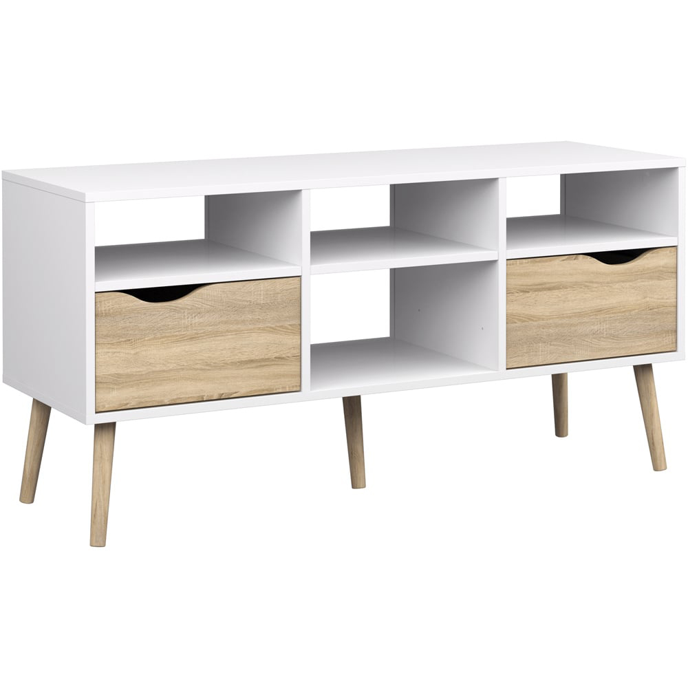 Florence 2 Drawer White and Oak Wide TV Unit Image 2