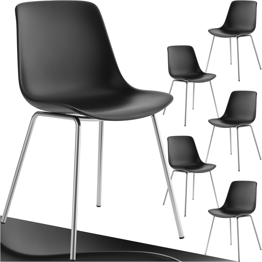 tectake Mave Set of 6 Black and Chrome Dining Chair Image 2