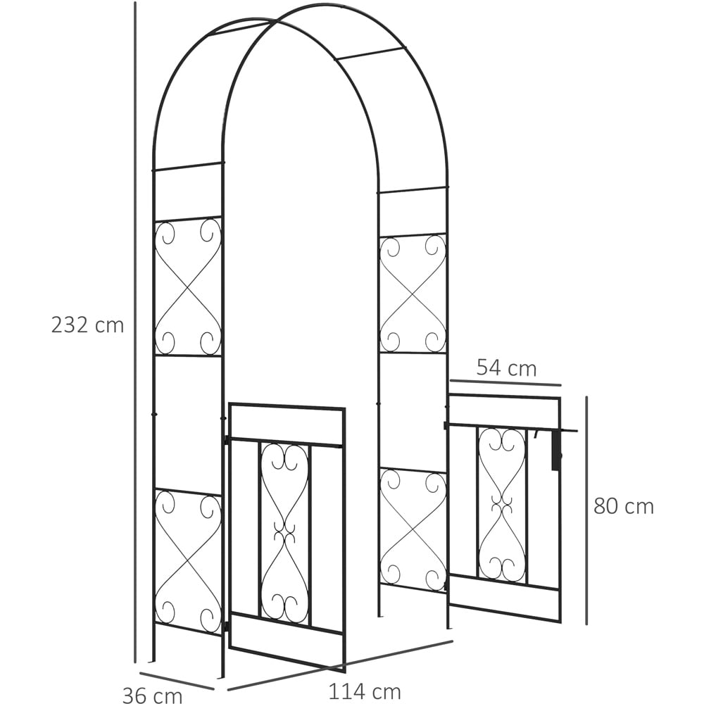 Outsunny 7.6 x 3.7 x 1.1ft Black Metal Garden Arch Arbor with Double Gate Image 7