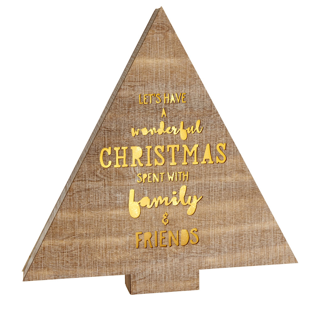 Wilko Country Christmas LED Wooden Sign Tree Image 1