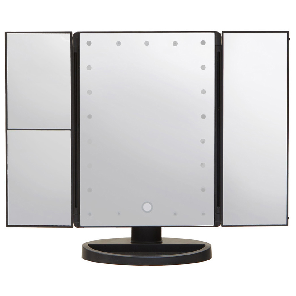 Premier Housewares Cassini Tri Fold Black LED Table Mirror Image 1