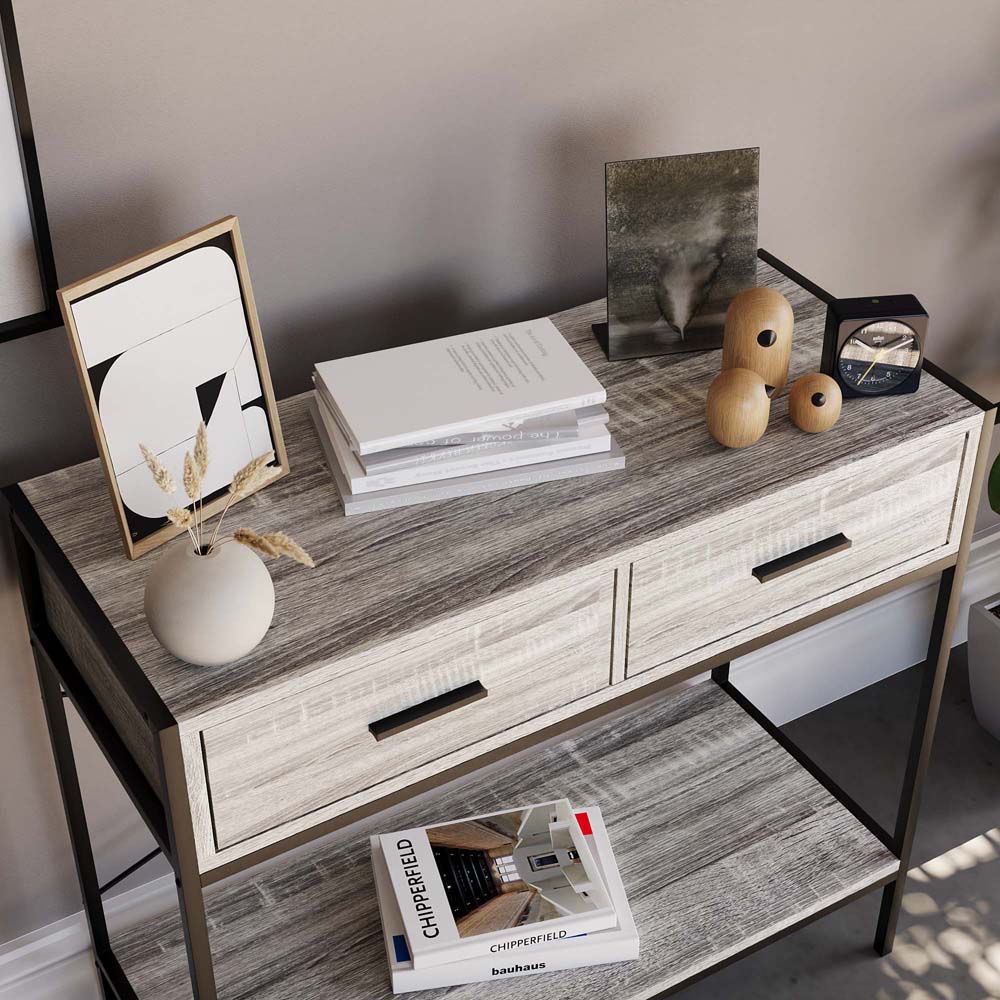 Vida Designs Brooklyn 2 Drawer Grey Console Table | Wilko