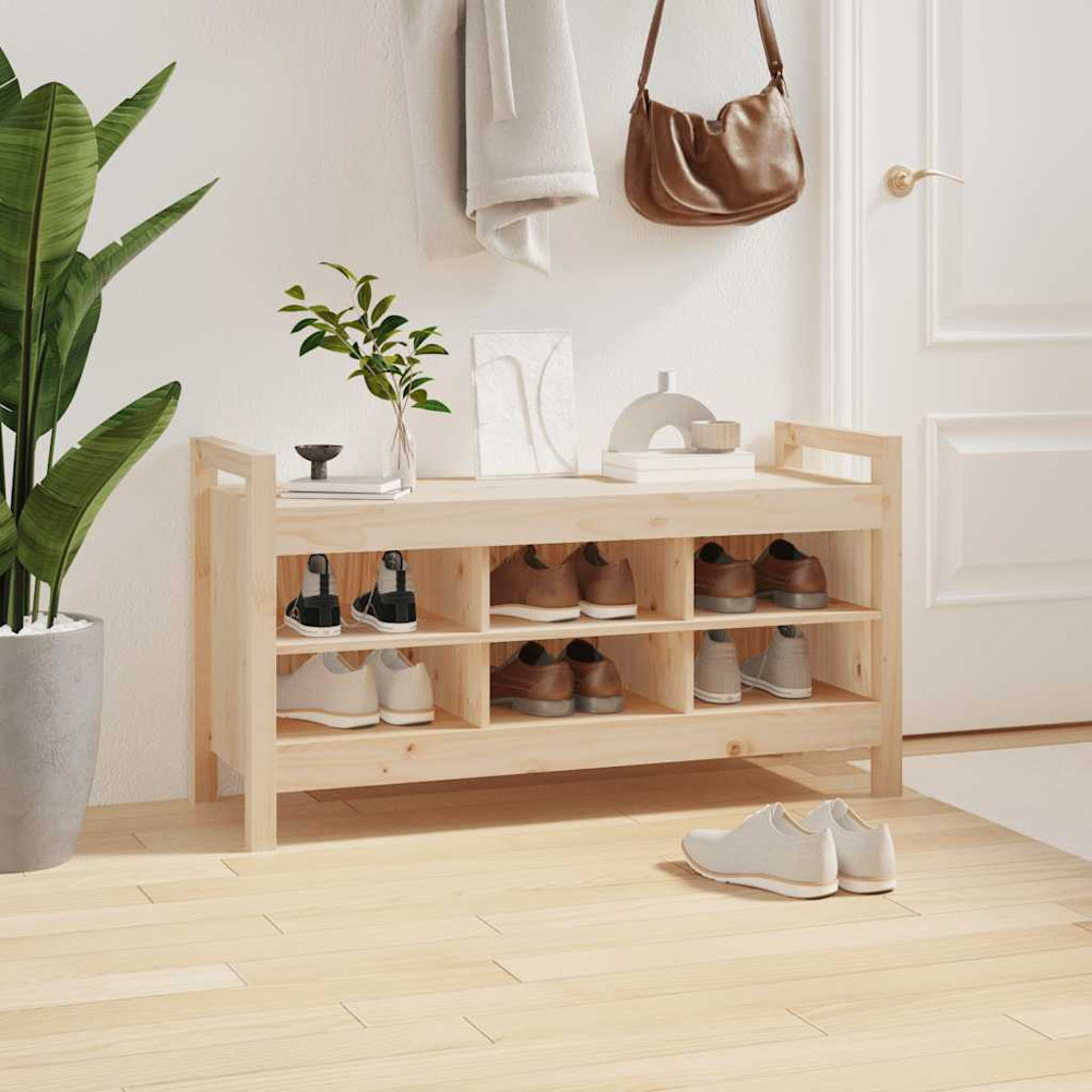 vidaXL 6 Shelf Natural Wooden Hallway Bench Image 5