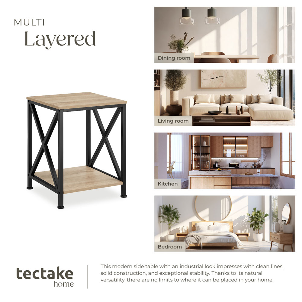 tectake Carlton 2 Shelf Oak Bedside Table Image 7