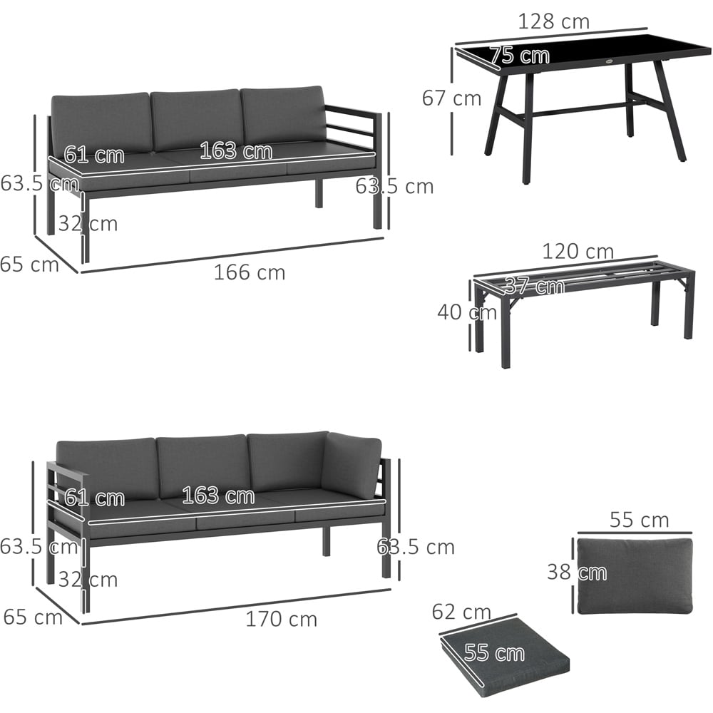 Outsunny 8 Seater Grey L-Shaped Conversation Lounge Set Image 7