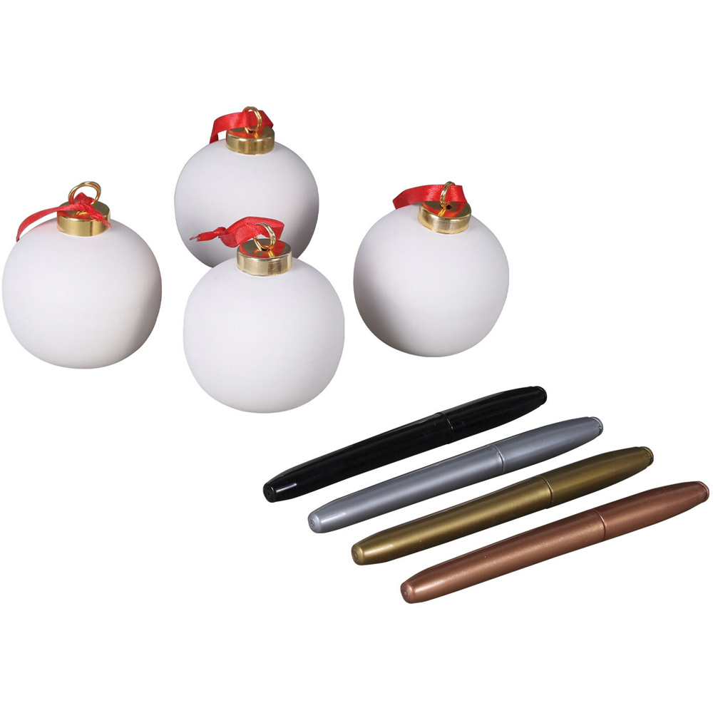 Crafty Club Ceramic Christmas Baubles with Markers Set of 4 Image 1
