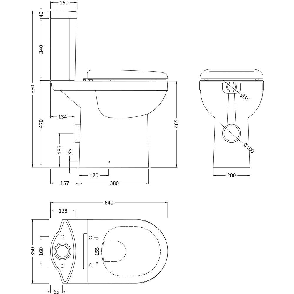 nuie Ivo White Pan and Cistern 350mm Image 3