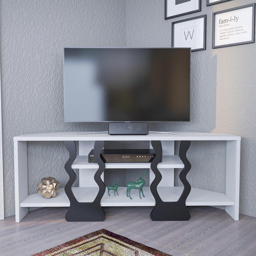 Decorotika Firal 2 Shelf White and Black Corner TV Unit Image 5