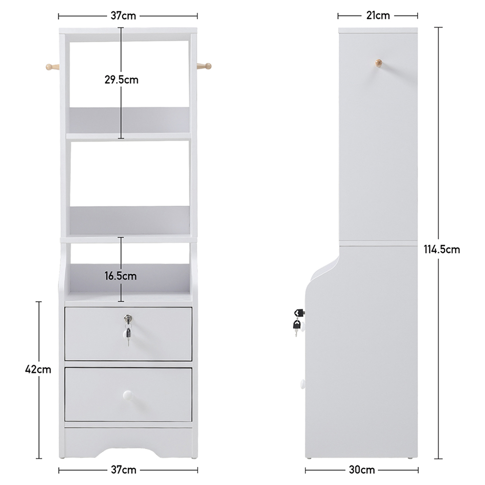 H&O Direct 2 Drawer 3 Shelf Slim Storage Unit with Lock Image 7