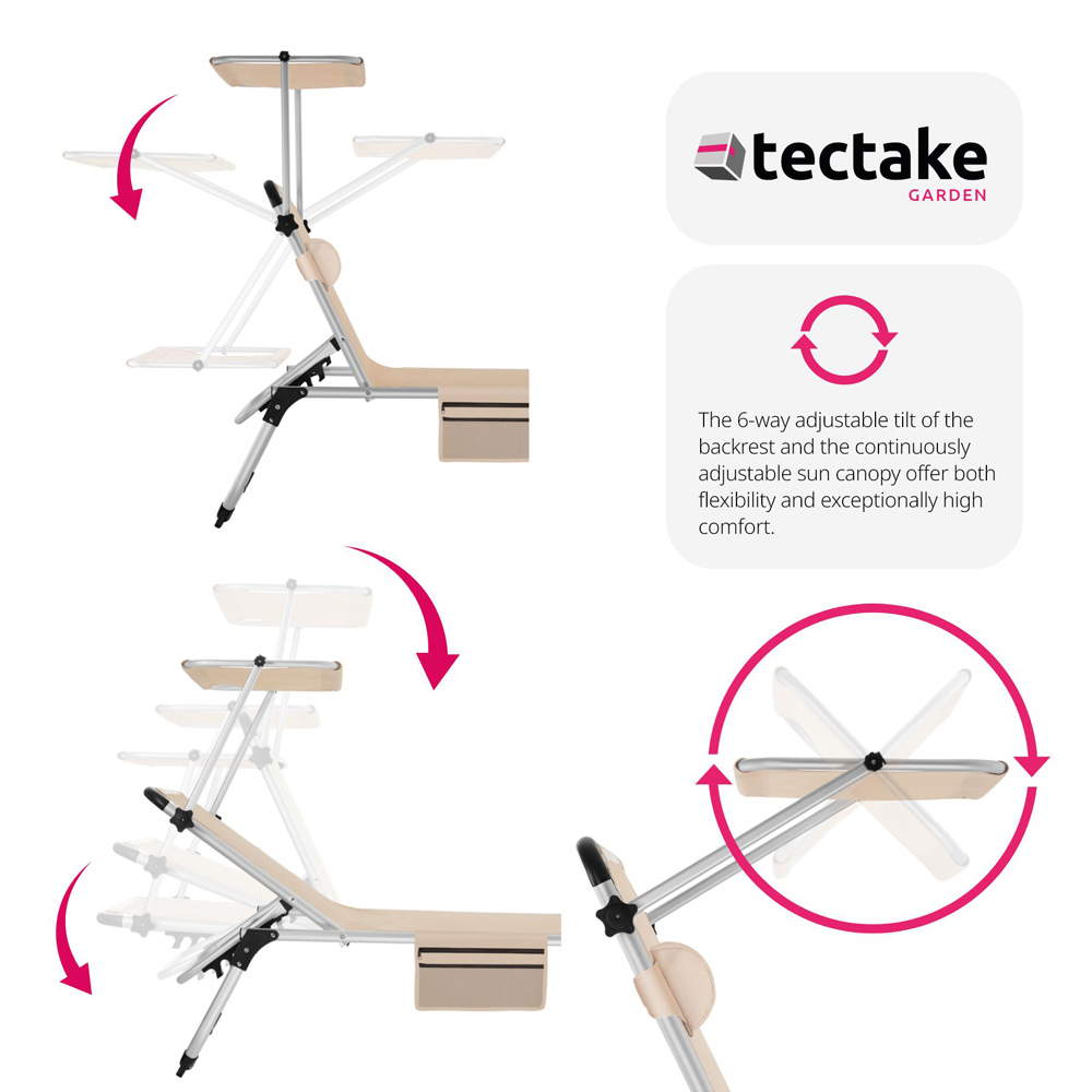 tectake Aurelie Beige Foldable and Adjustable Sun Lounger with Headrest Image 5