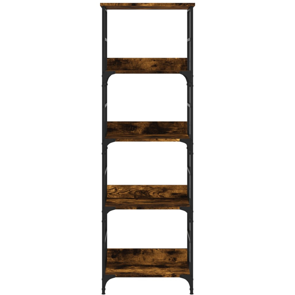 vidaXL 4 Shelf Smoked Oak Wood and Steel Bookcase Image 4