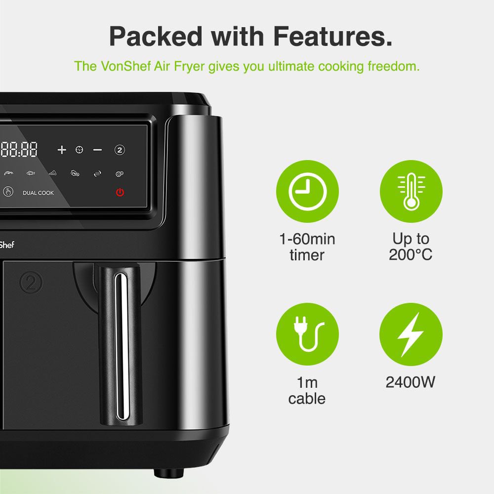 VonHaus VonShef 9L Dual Air Fryer with Liners 2400W Image 2