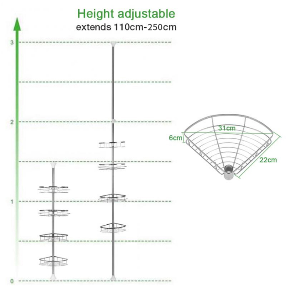 Living and Home 4-Tier Silver Floor to Ceiling Corner Shower Caddy Image 9