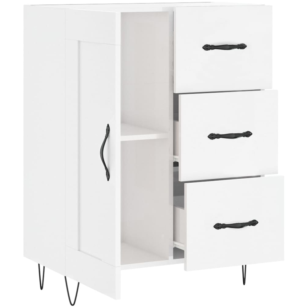 vidaXL Single Door 3 Drawer High Gloss White Sideboard Image 6