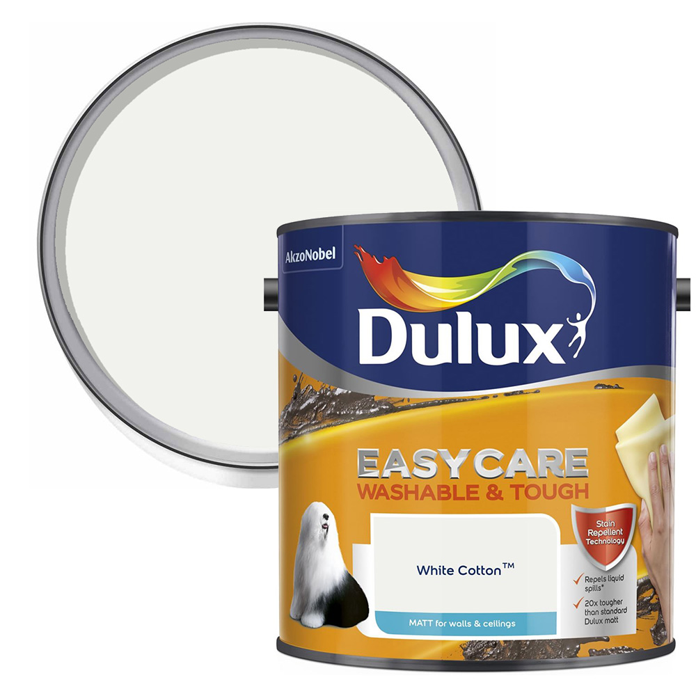 Dulux Easycare Washable & Tough White Cotton Matt Emulsion Paint 2.5L Image 1