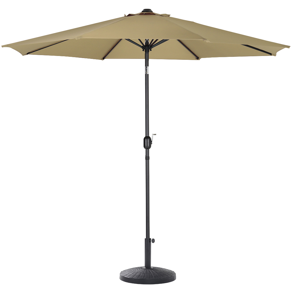 Living and Home Beige Round Crank Tilt Parasol with Rattan Effect Base 3m Image 4