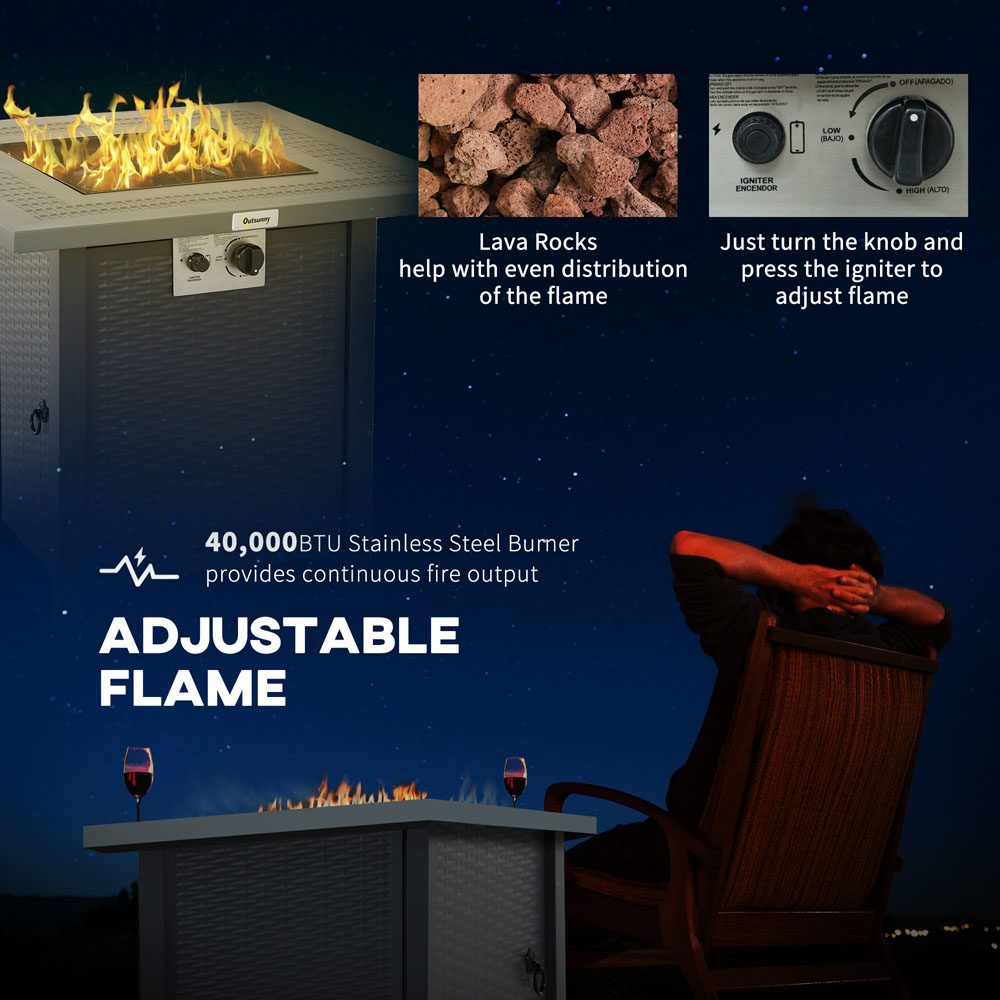 Outsunny Dark Grey 40000 BTU Propane Fire Pit Table with Lid and Lava Rocks Image 6